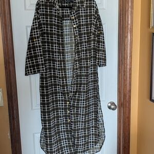 Black & White Plaid Long Trench Coat